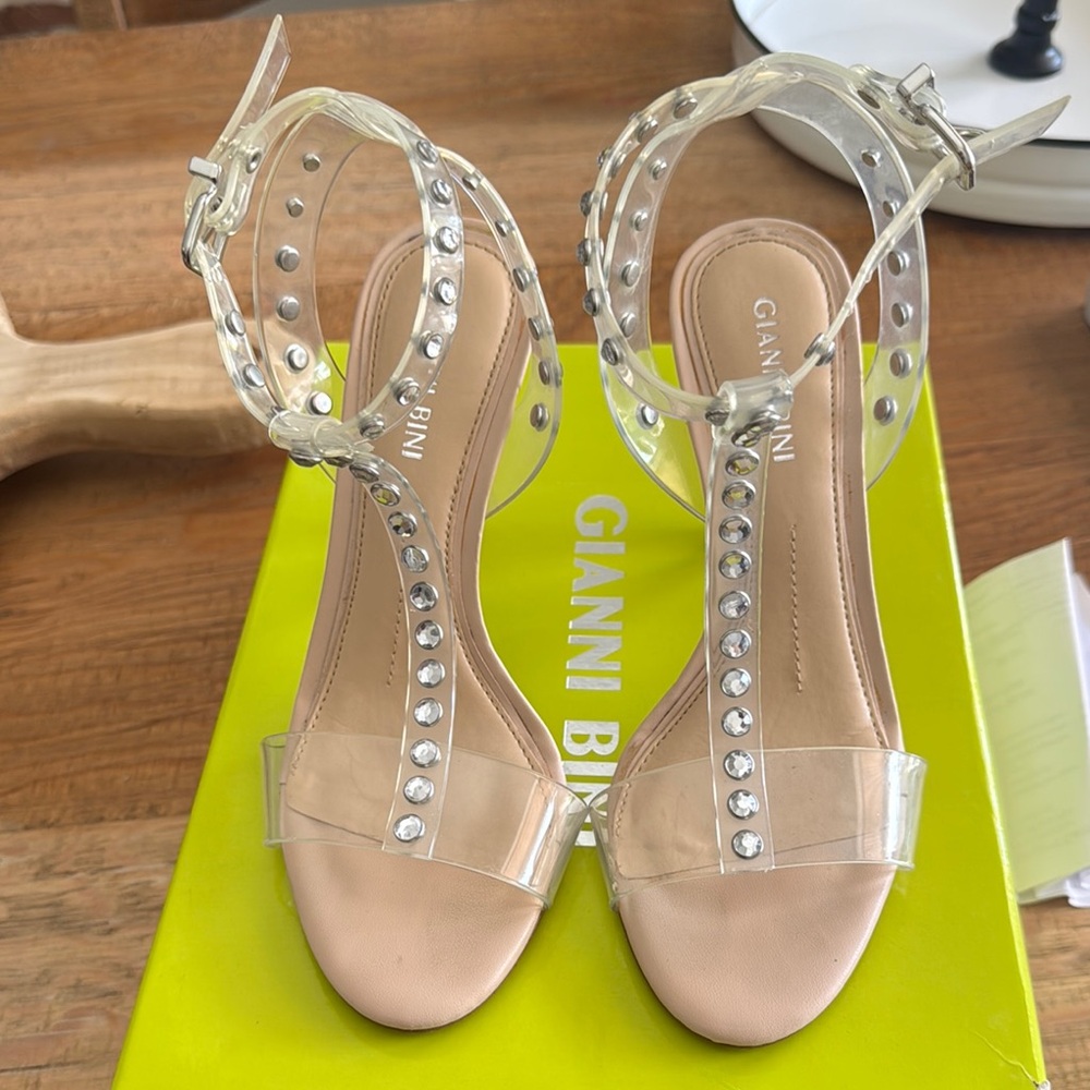 Gianni Bini Cream Clear Heels with Crystal Embellishments